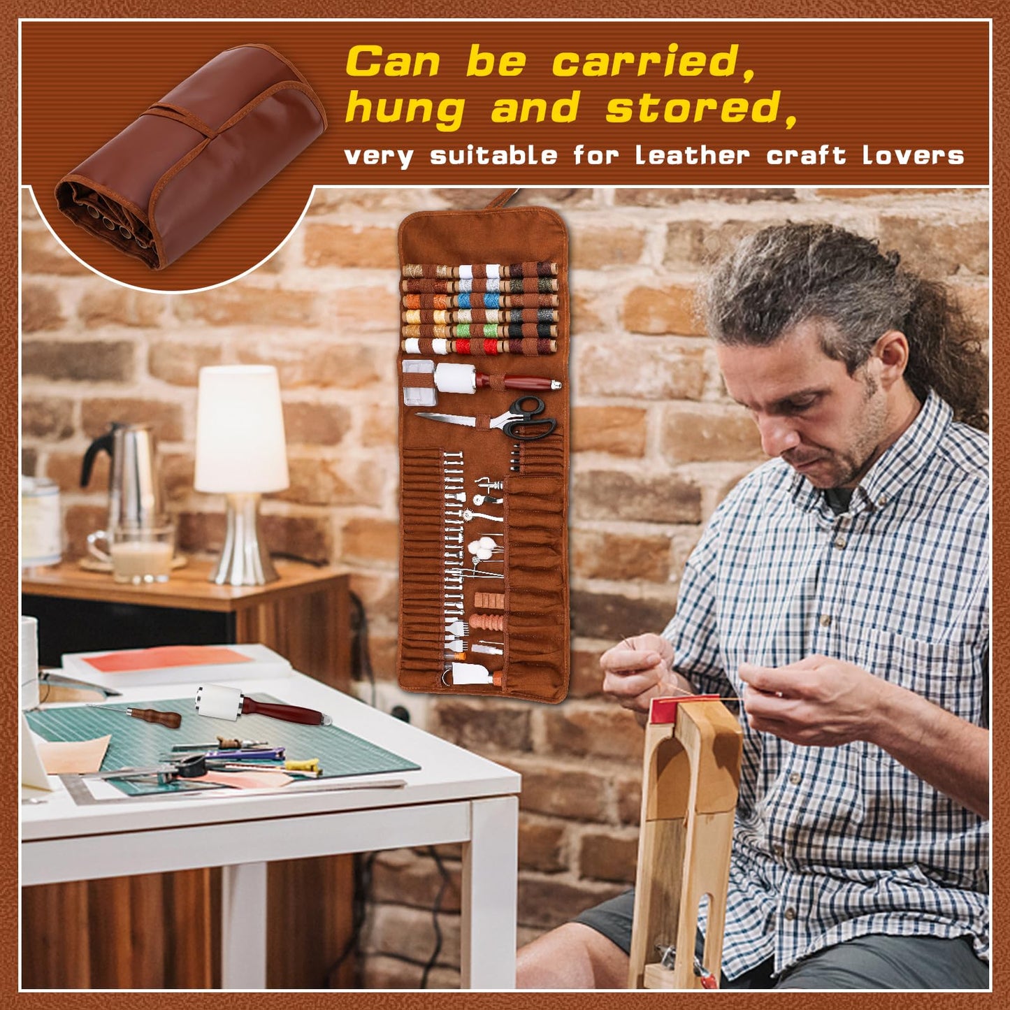 TLKKUE Leather Working Tool Leatherworking Tool Kit with Custom Storage Bag for Carving Punching Sewing Stamping, Essential Supplies for DIY Leather Crafts