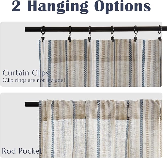 jinchan Colorful Striped Linen Kitchen Curtains 36 Inch Christmas Tier Curtains Farmhouse Modern Cafe Small Window Treatments Light Filtering Rod Pocket for Living Room Bathroom 2 Panels Multi Blue