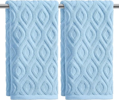 Artoid Mode 2 Pcs Light Blue 3D Diamond Grid Jacquard Hand Towels