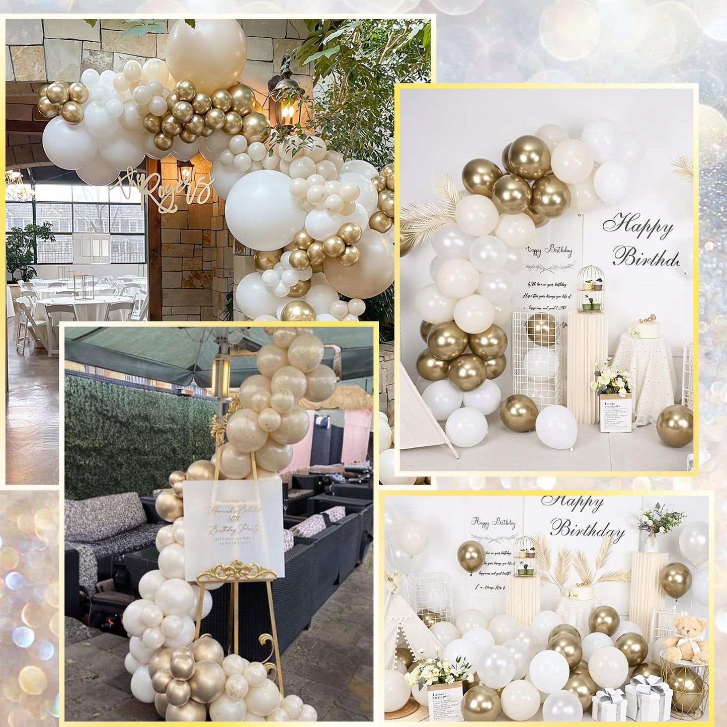 White and Gold Balloons, 12 Inch White Sand Gold Metallic Latex Balloons, Beige Gold Party Balloons for Boho Birthday Baby Shower Engagement Wedding Anniversary Party Decorations