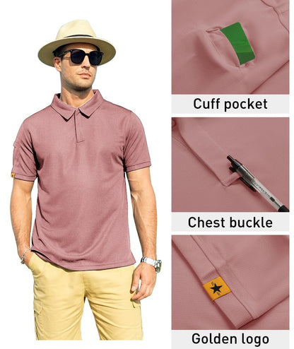 ZITY Mens Polo Shirt Short Sleeve Sports Tactical T-Shirt Athletic Golf Polos Daily Casual Stylish Collared Shirts for Men Ash Pink 5X-Large