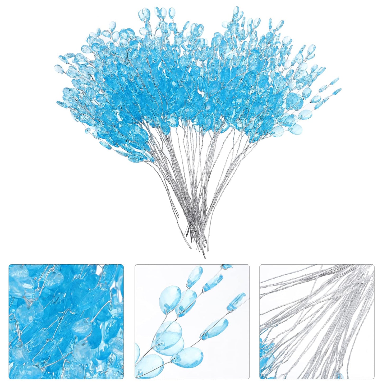 VOSAREA Stems 50 Stems Artificial Bouquets Acrylic Bead Drops Branches Bead Sprays for Wedding DIY Crafts (16cm, Blue) Floral Picks with Wire