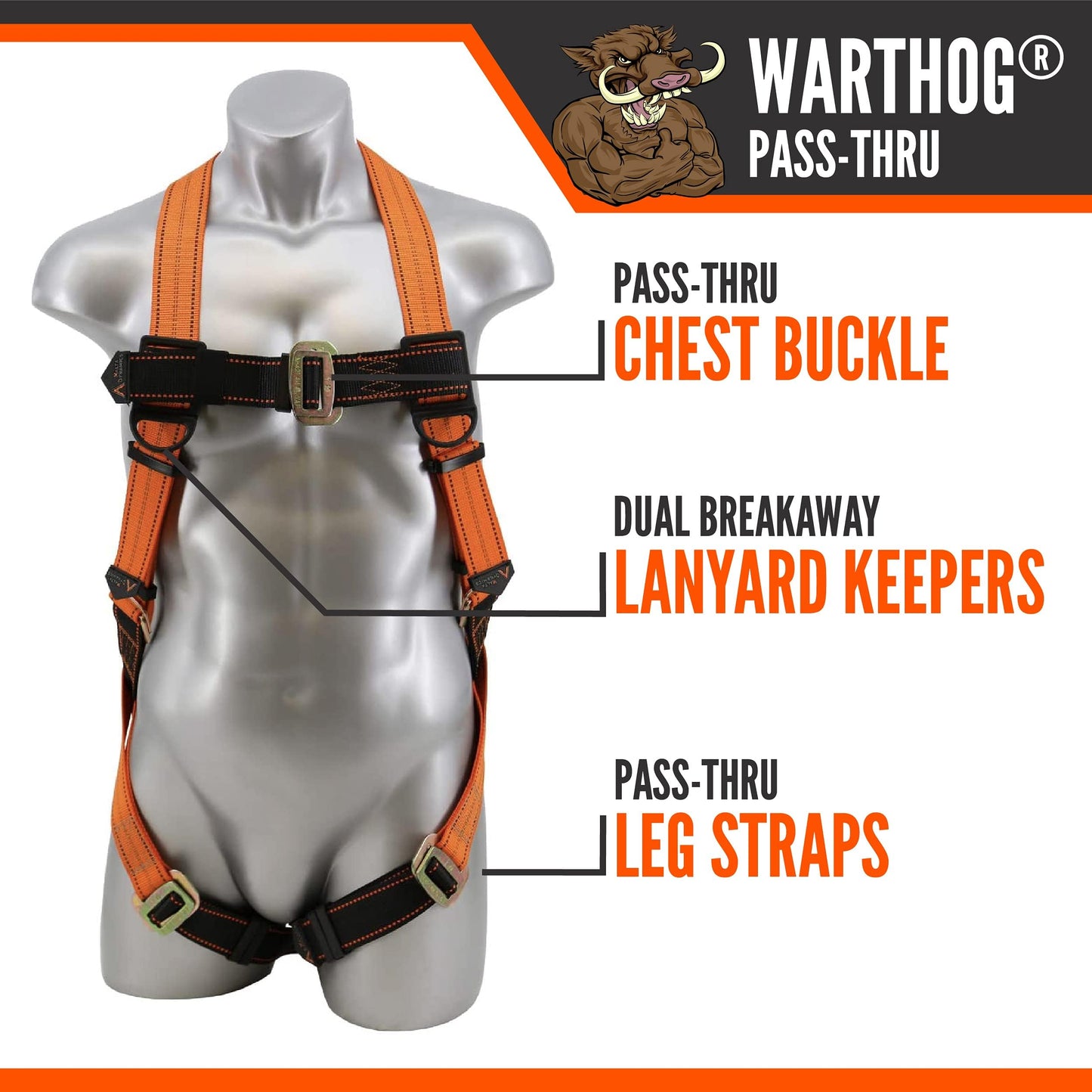 Malta Dynamics Warthog Safety Harness Fall Protection, Pass-Thru Leg Buckles, Full Body Harness - OSHA/ANSI Compliant (XXLarge)