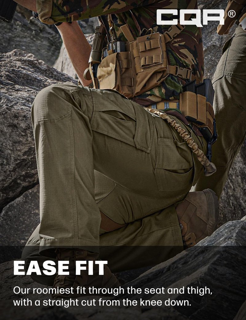CQR Men's Tactical Pants, Water Resistant Ripstop Cargo Pants, Lightweight EDC Work Hiking Pants, Outdoor Apparel, Raider Soil Green, 36W x 30L