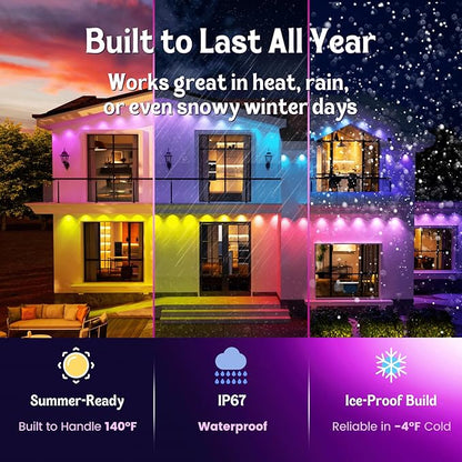 HUTAKUZE Permanent Outdoor Lights, 50FT with 30 RGB LED Lights,IP67 Waterproof, 48 Scene Modes for Outdoor Decor, APP/Remote Control,Music Sync