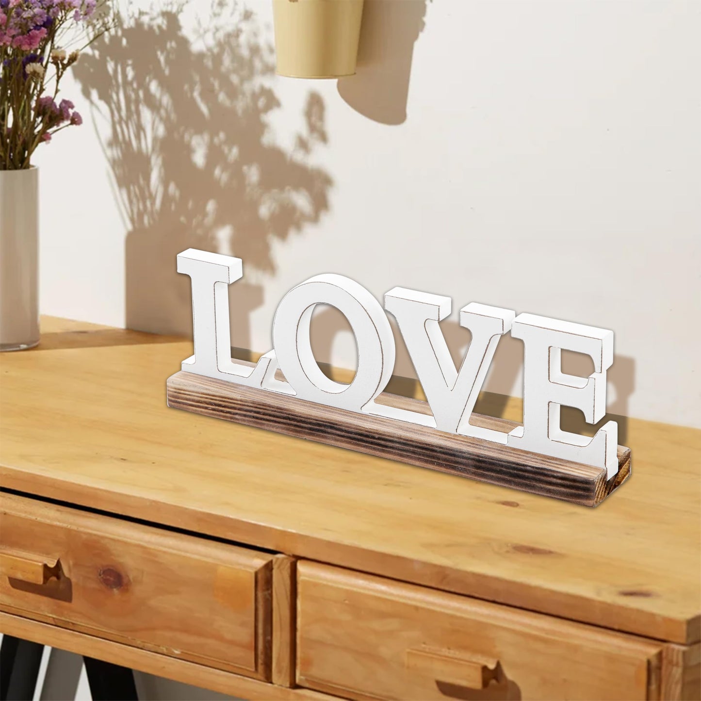 Sintosin Rustic Love Signs Decor 12", Farmhouse Wooden Love Signs for Home Decor, Distressed White Wedding Signs for Tabletop, Decorative Bedroom Signs for Valentine Thanksgiving Christmas