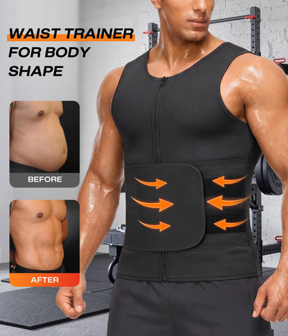 Junlan Sauna Suit for Men 2 in 1 Waist Trainer Sauna Shirt for Men Sweat Band for Stomach(Silver,Large)