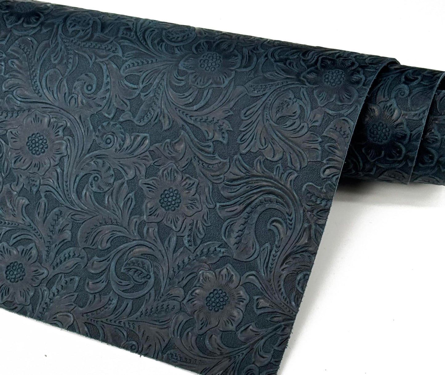 Western Style Bump Texture Geometric Pattern 2.0mm(5-5.5oz) Genuine Leather Sheet, Floral Tooling Craft Leather for DIY Projects（Navy Blue | Pattern 12"x24"）