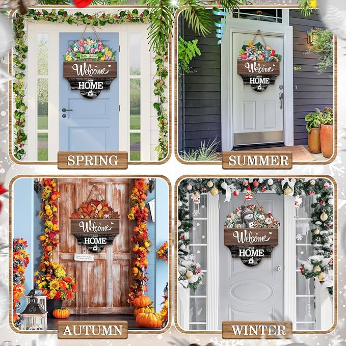 Yousoontic 17 Pcs 12 Inch Magnetic Welcome Door Sign Interchangeable Front Door Decor Rustic Fall Seasonal Hanging Sign Halloween Christmas Decor for Home Warming Gift