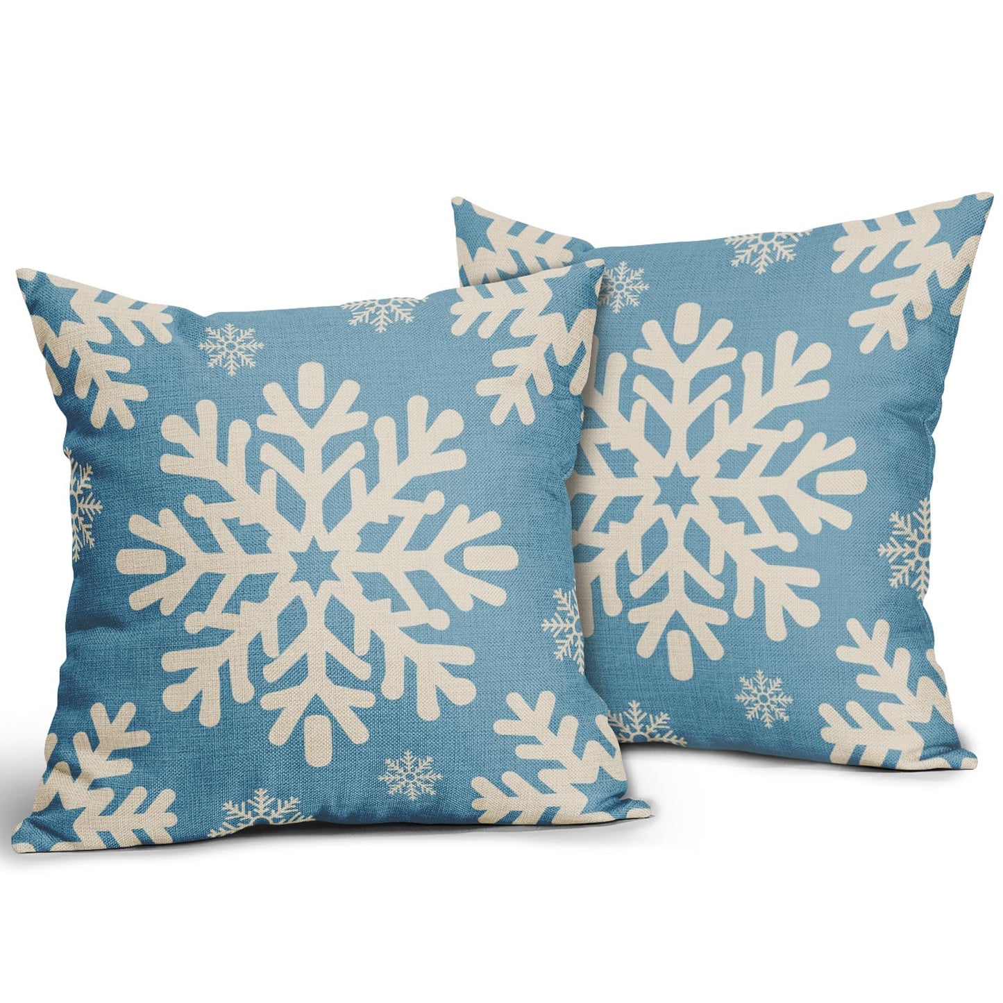 Sivirary Light Blue Christmas Pillow Covers 18x18 Inch Set of 2, Xmas Snowflakes Rustic Winter Themed Decorative Throw Pillow Cases Outdoor Linen Cushion Covers Farmhouse Sofa Couch Bed Decor