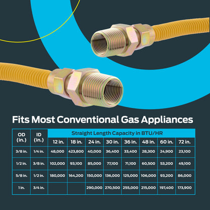 Eastman 48 Inch x 3/8 in OD Flexible Gas Line Connector, 1/2 x 1/2 in MIP Fitting Ends, Stainless Steel with Epoxy Coating, 10YE505048B