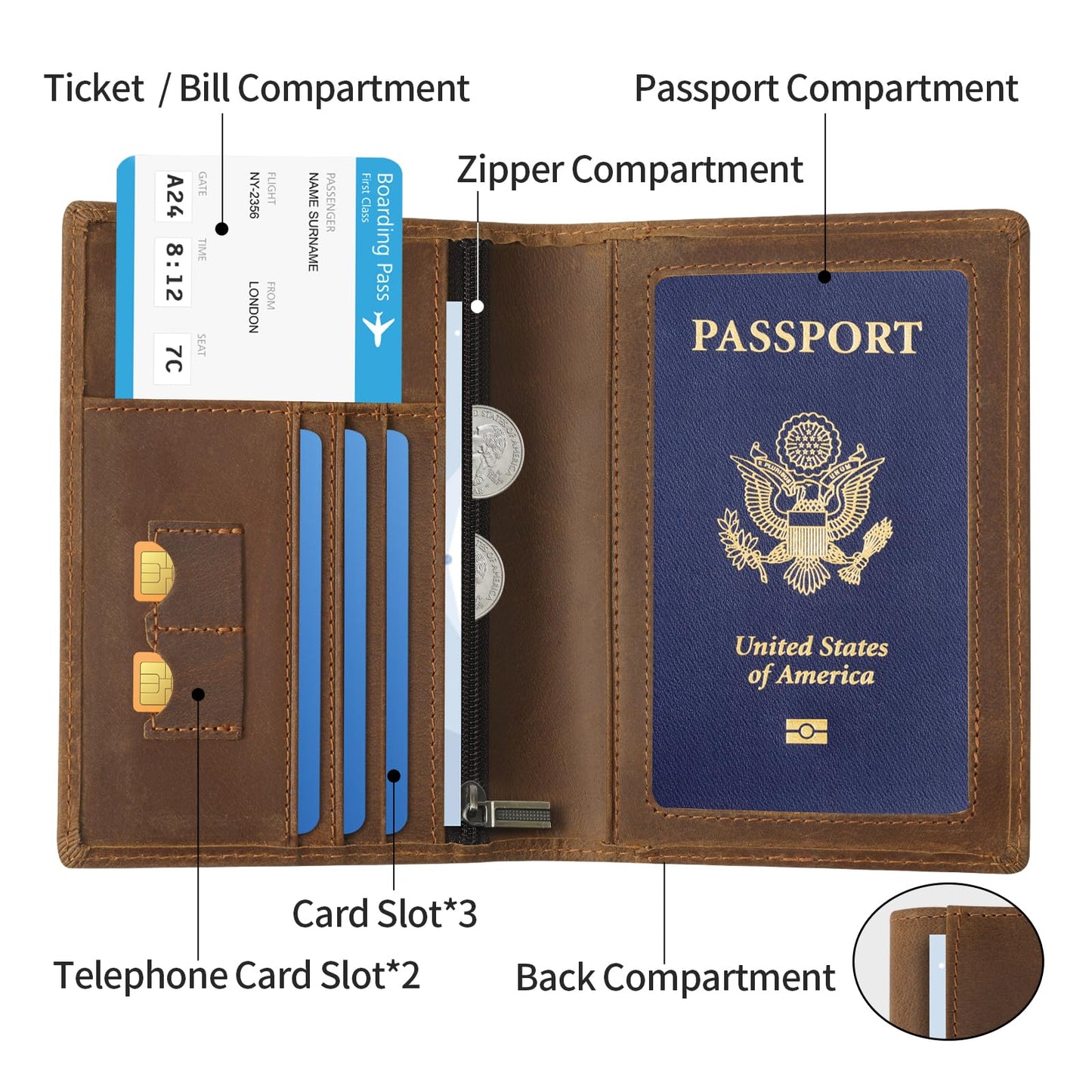 Ringsun Leather Passport Cover for Men Women, RFID Passport Wallet Case Travel Passport Holder for Family