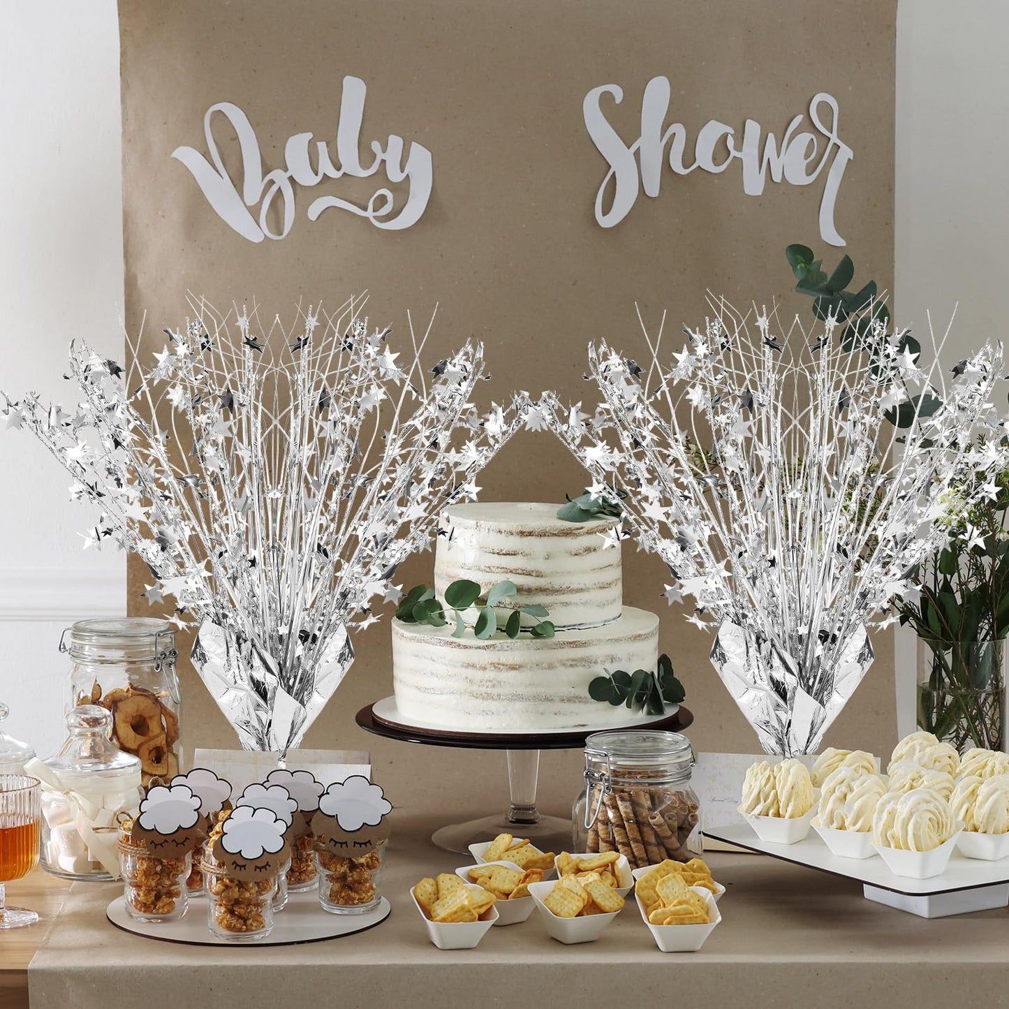 Crowye 3 Pieces Metallic Foil Spray Centerpiece Birthday Table Decoration Star Burst Centerpieces Graduation Table Decor for Birthday 2026 Party Holiday(Silver)