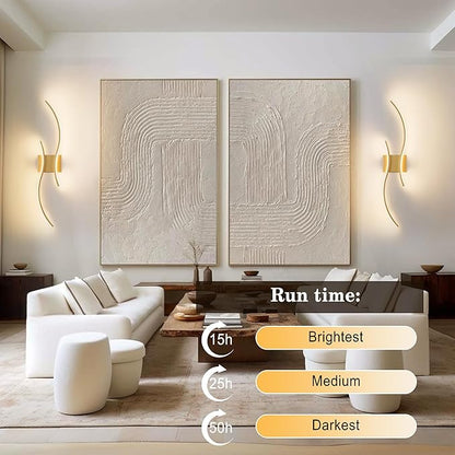 Battery Operated Wall Sconces with Remote Control, Stepless Colors 3000K-6000K & Dimming, LED Gold Wireless Wall Light for Living Room, Hallway, Bedroom, 27.5 Inch (1 Pack)