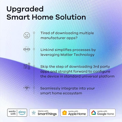 Linkind Matter Smart Light Bulb, WiFi Smart Bulbs, Work with Apple Home, Siri, Alexa, Google, SmartThings, RGBTW Color Changing Bulbs Mood Lighting, Music Sync, A19 E26 60W, 2.4Ghz WiFi 6 Pack