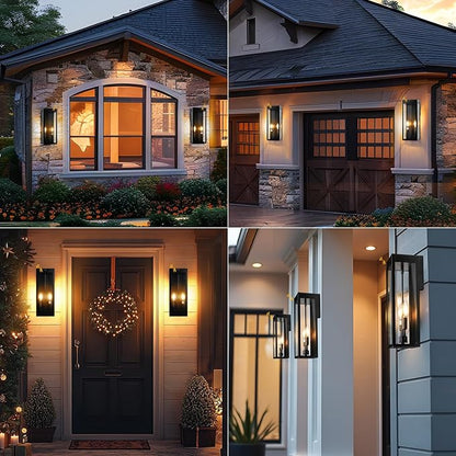Black Motion Sensor Outdoor Lights 2-Light, 16” Modern Dusk to Dawn Sensor Lights for Outside 2 Pack, Exterior Wall Mount Porch Lanterns Waterproof Outside House Lamps for Garage Yard E12
