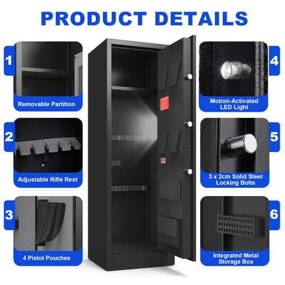 Marcree 8-10 Gun Safe, Large Gun Safes for Rifle & Pistol Storage, Quick Access Rifle Safe, Gun Cabinets for Rifles and Shotguns, Adjustable Shelves, Long Gun Safe with Dual Alarm & Mute Mode