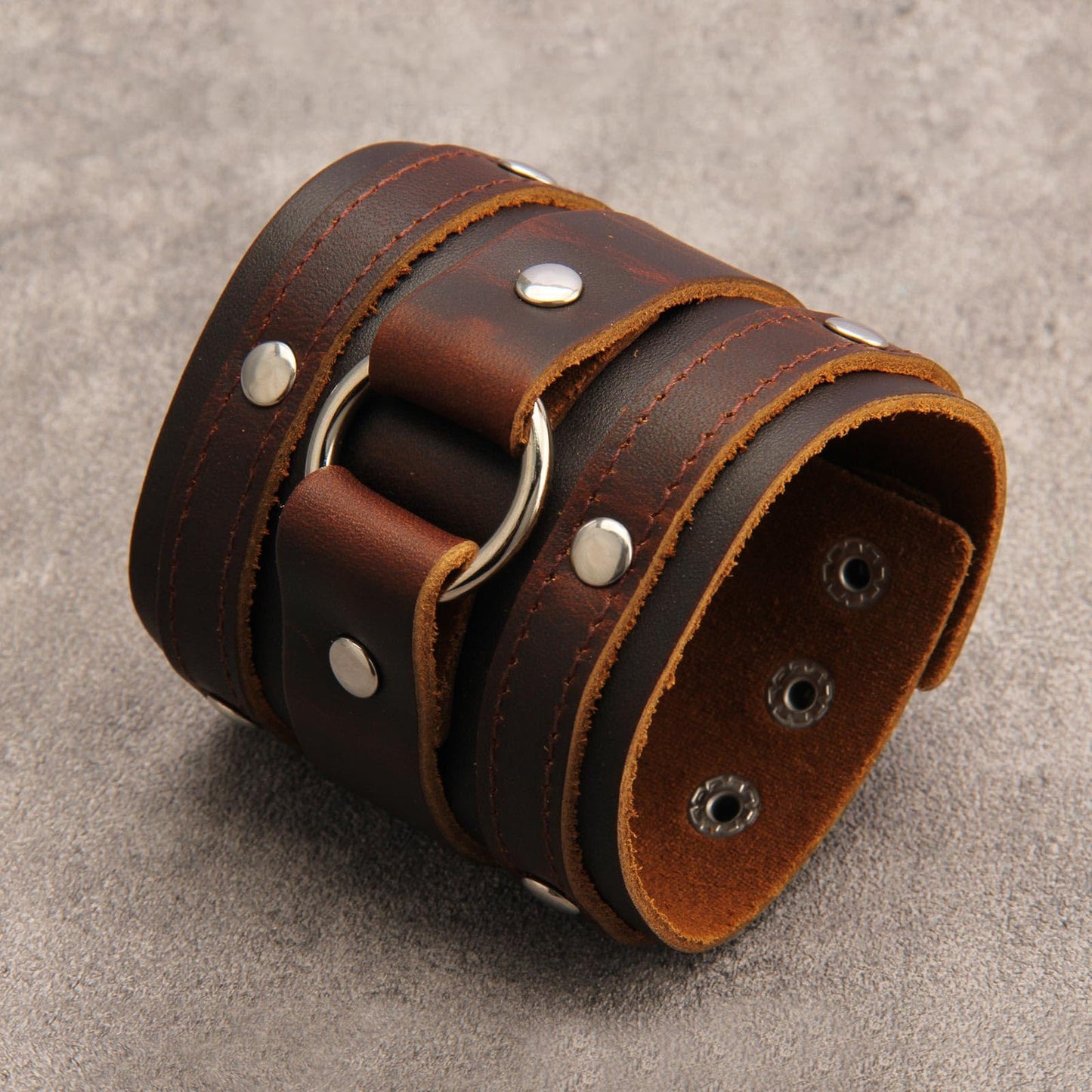 GelConnie Genuine Leather Wristband Punk Alloy Buckle Bracelet Brown Arm Cuff Wide Leather Wristband Cuff Bracelet for Men