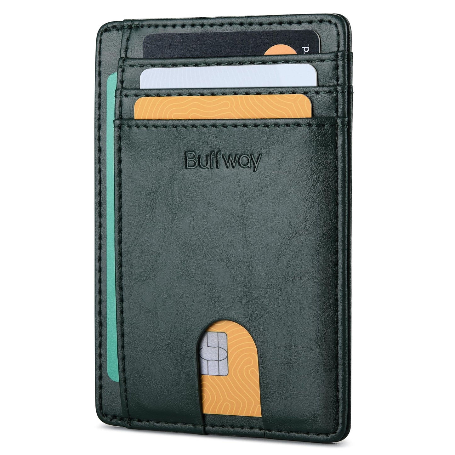 Buffway Slim Minimalist Front Pocket RFID Blocking Leather Wallets for Men and Women - Alaska Green