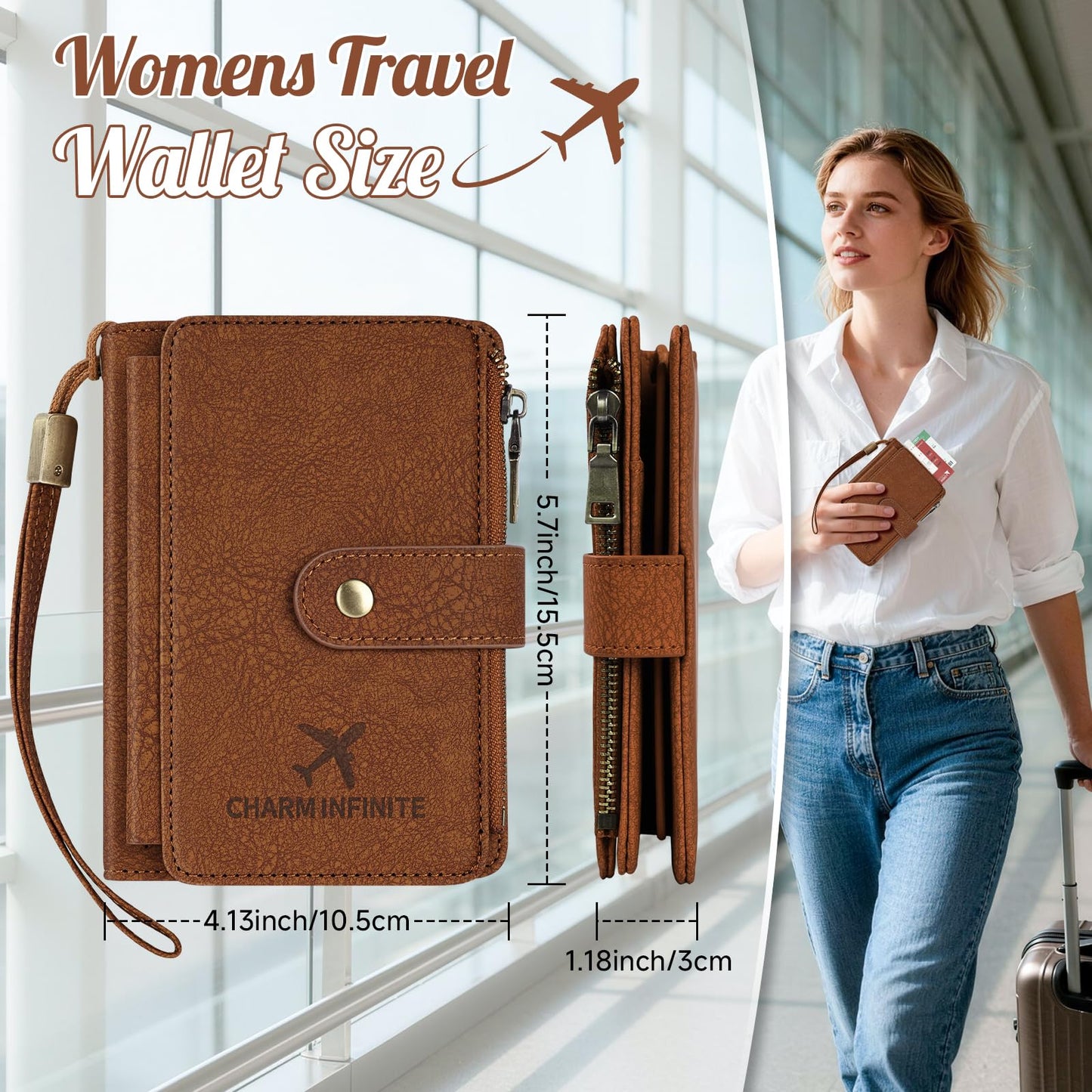 Likesing RFID Blocking Passport Book Holder, Leather Pink Passport Holder for Women/Men, Cute Travel Wallets with Card ＆ SIM Slots, Photo Pocket, Zippered Coin Cash Pocket Passports Cover(Brown)
