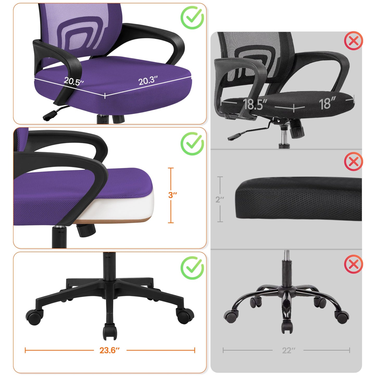 Yaheetech Office Chair Ergonomic Mesh Chair w/Lumbar Support Armrest Wheels Comfortable Racing Seat Adjustable Swivel Rolling Home Executive Mid Back Computer Chair for Adults, Purple