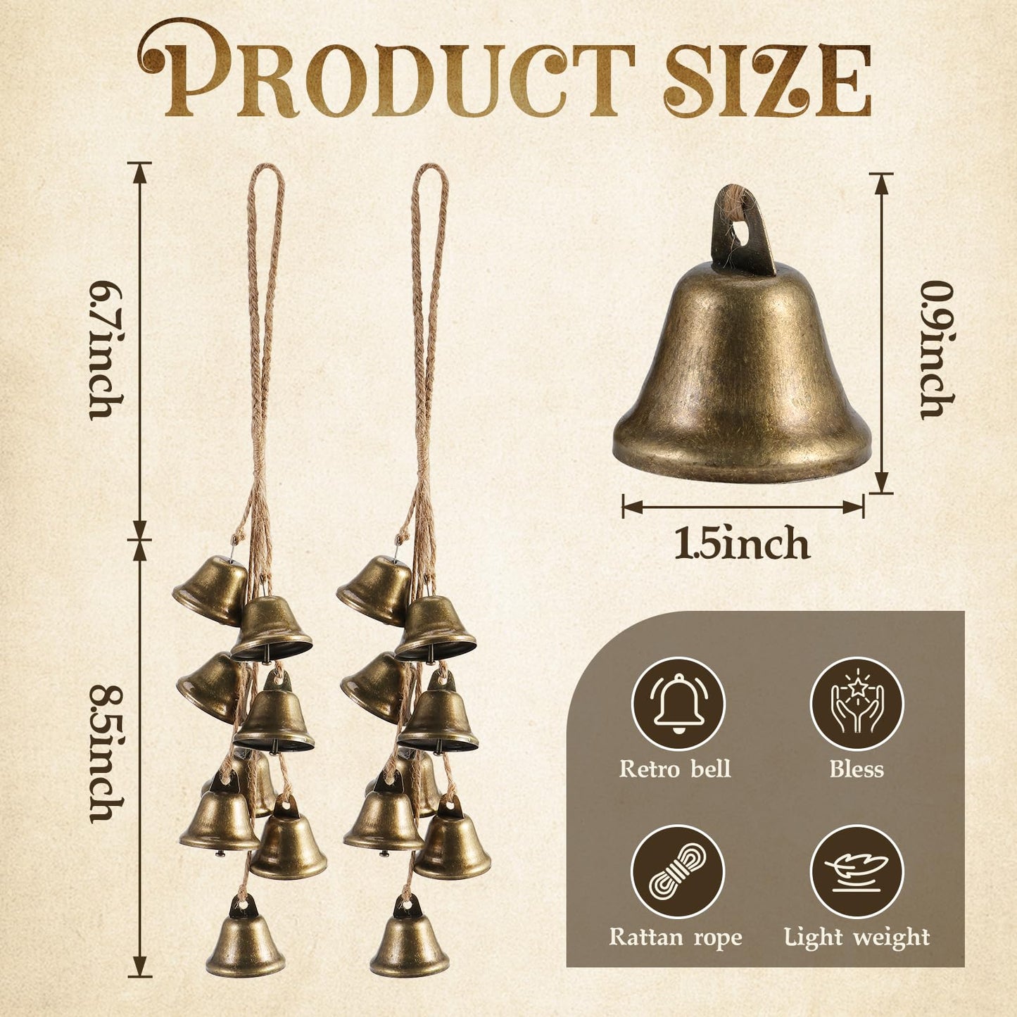 2 Pack Witch Bells Protection for Door Knob Outdoor Bells Hanging Wind Chimes Witchy Things Clear Negative Energy Witch Bells Set Wiccan Bell Witchy Gifts(Classic)