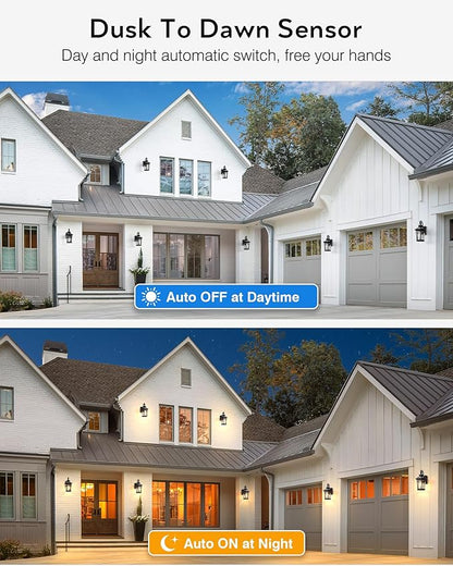 Outdoor Light Fixtures Wall Mount, 2-Pack Outdoor Wall Sconce Dusk to Dawn, Exterior Lantern with E26 Base, Matte Black Finish Coach Lights for Garage, Waterproof Outside Lights for House
