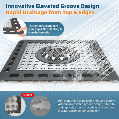 Hibbent Upgraded Shower Drain Hair Catcher, Shower Drain Cover for Bathroom Floor 4" Drain, Anti-Clogging Bathtub Drain Strainer, Stainless Steel Kitchen Sink Drain Strainer with Handle, Black