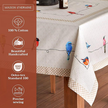 Maison d' Hermine Table Cloth Rectangle Table 100% Cotton 54 x 72 Inches Tablecloth Reusable Decorative for Dining Room, Farmhouse, Home, Party, Festive & Wedding Spring Summer - Birdies on Wire