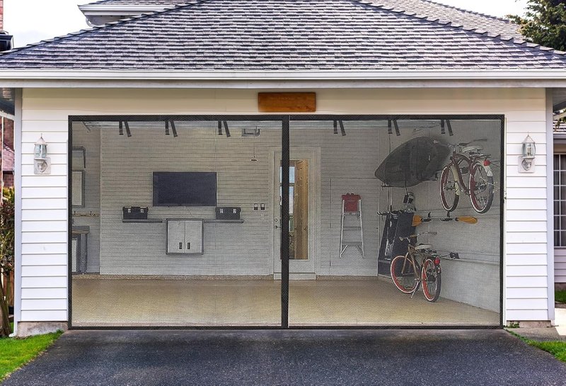 Garage Screen Doors for 1 car garage-8x8FT Fiberglass 1400g/4.1lb Durable Heavy Duty Magnetic Garage Door Screen Retractable Hands Free with 4 Roll Up Straps for Patio Workshop Home Gym Sun Room