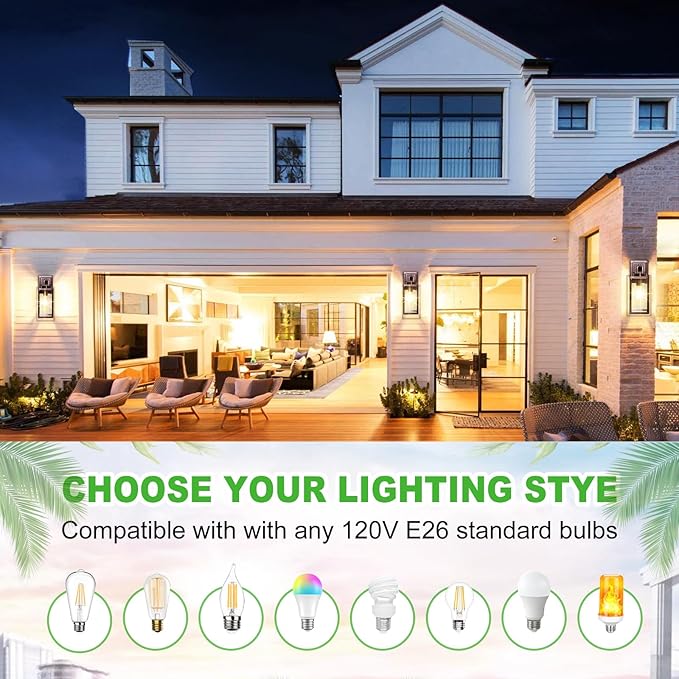 2-Pack 14'' Dusk to Dawn Outdoor Wall Light Fixtures, Oil Rubbed Bronze Exterior Lighting Fixtures Wall Mounted with Seeded Glass, Waterproof Porch Lights Outside Lanterns for House Front Garage