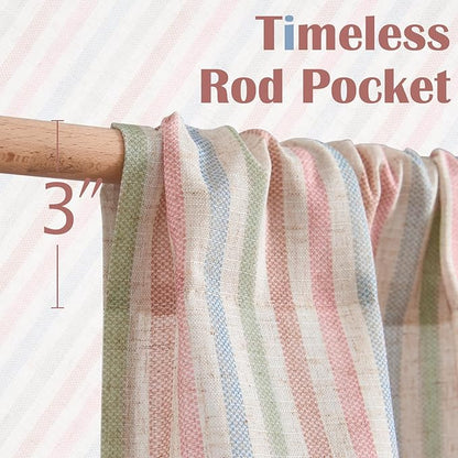 jinchan Striped Linen Kitchen Curtains 24 Inches Christmas Tier Curtains Farmhouse Modern Cafe Style Small Window Treatments Airy Light Filtering Rod Pocket for Living Room Bathroom 2 Panels Candy