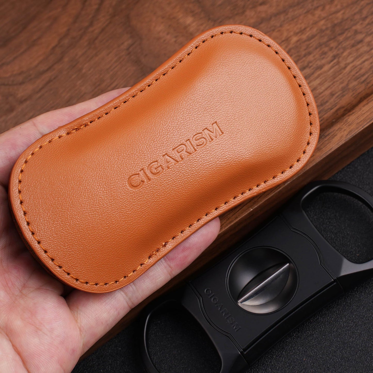 CIGARISM V-Cut Cigar Cutter Stainless Steel Blade, Up to 60+ Ring Gauge in Leather Gift Case (Black)
