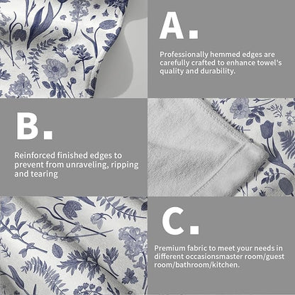Spring Floral Hand Towels for Bathroom Set of 2 Blue White Flower Leaves