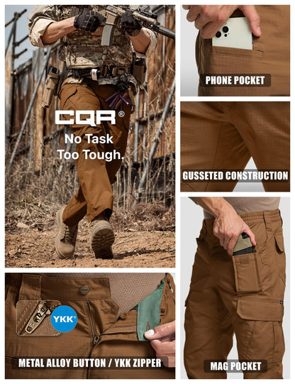 CQR Men's Tactical Pants, Water Resistant Ripstop Cargo Pants, Lightweight EDC Work Hiking Pants, Outdoor Apparel, Duratex Mag Pocket Copper Brown, 44W x 30L