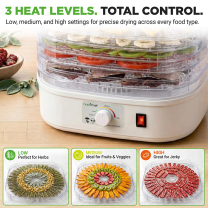 Nutrichef Food Dehydrator Machine | Multi-Tier Appliance for Home Use | Perfect for Beef Jerky, Fruits, Vegetables & Dog Treats | High-Heat Circulation | 5 Stackable Trays