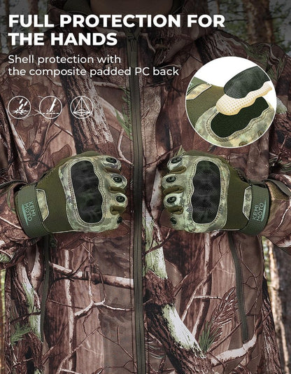 KEMIMOTO Camo Tactical Gloves for Men, Touchscreen Motorcycle Gloves with Hard Shell & Palm Padding for Sports Motorcycle Tactical Airsoft Paintball Hunting Hiking Camping Climbing (Camo,Large)