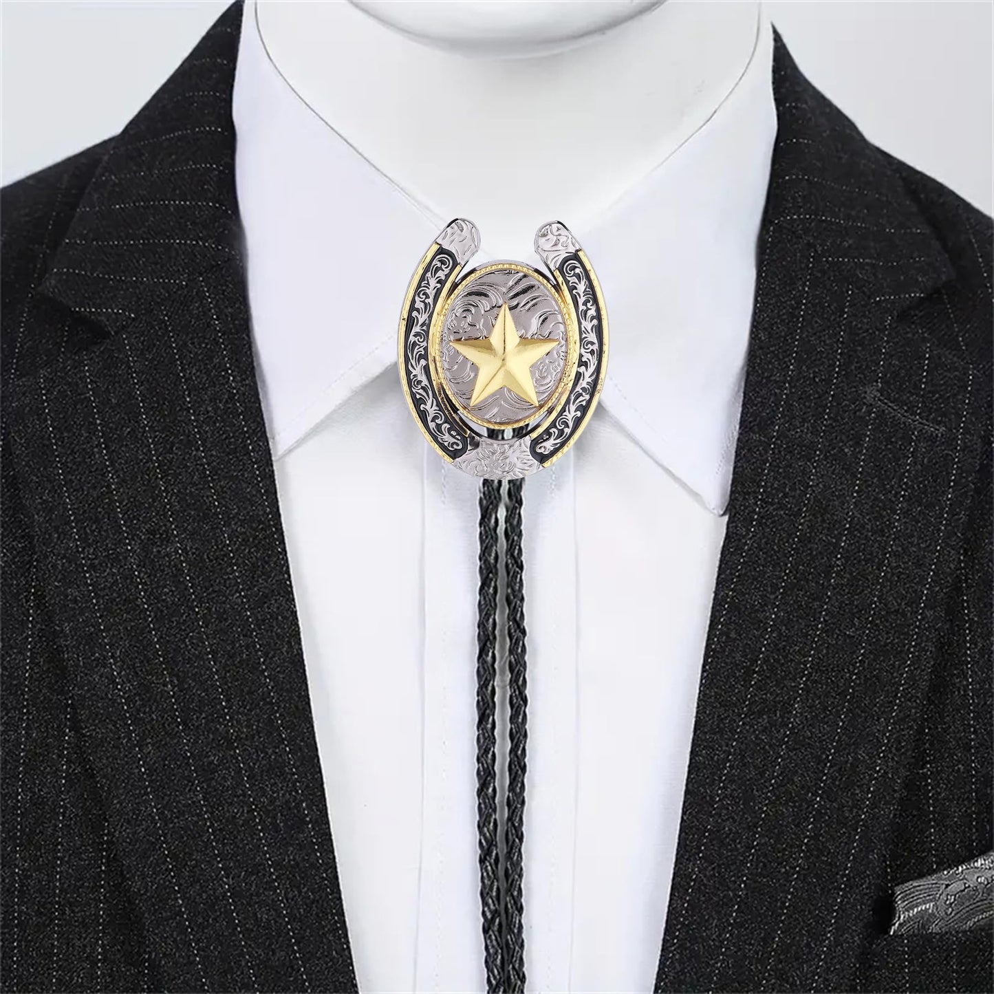 Jeilwiy Star Bolo Tie for Men Gold Vincent Vega Bolo Tie Mens Custom Leather Indian Cowgirl Necktie