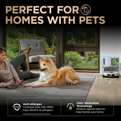 Shark Robot Vacuum & Mop Combo, PowerDetect NeverTouch Pro,Self-Emptying,Self-Refill with Self-Clean Pad Wash & Dry, 60-Day Debris Capacity,30-Day Refill Tank, 5PowerDetect Technologies,White,AV2800ZE