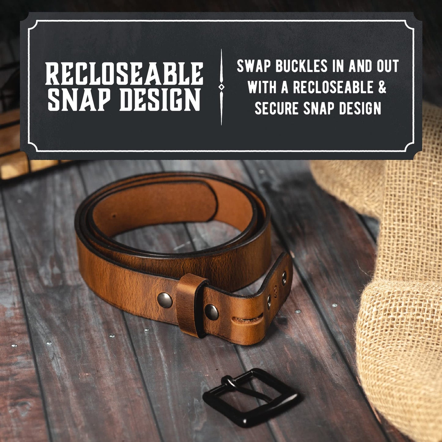 Main Street Forge No Buckle Belt | Made in USA Mens Cowboy Belt | 1 1/2" Leather Belt Strap | Bootlegger Brown 36