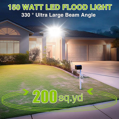 2 Pack LED Flood Lights Outdoor, STASUN 150W 15000lm 6000K Daylight White IP66 Waterproof, Commercial Parking Lot Lights, 3 Heads for Yard Street Stadium Outdoor Area Floodlight Bright Security Lights