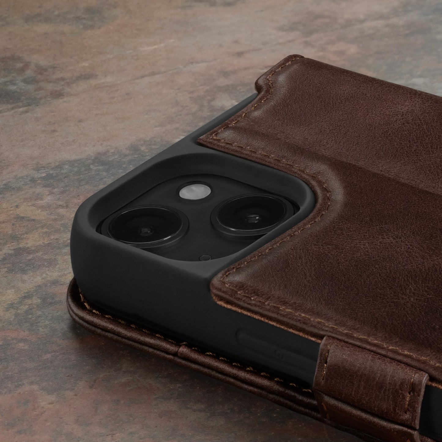 TORRO Premium Leather Case Compatible with iPhone 15 6.1" – Genuine Leather Wallet Flip Folio Case with Kickstand and Card Slots - Dark Brown