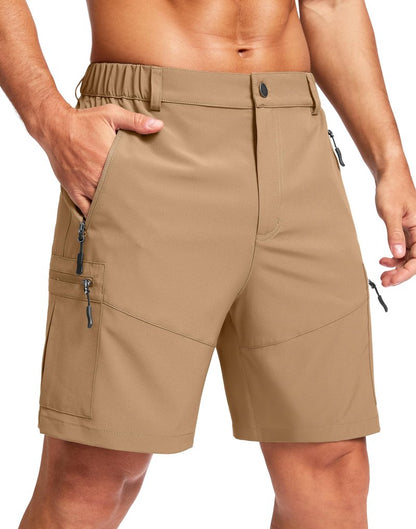 Pudolla Men's Hiking Cargo Shorts Lightweight 7" Travel Casual Shorts for Men Golf Work Outdoor with 5 Zipper Pockets(Dark Khaki Medium)
