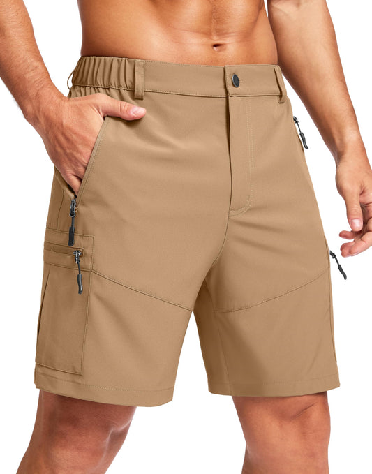 Pudolla Men's Hiking Cargo Shorts Lightweight 7" Travel Casual Shorts for Men Golf Work Outdoor with 5 Zipper Pockets(Dark Khaki 3X-Large)