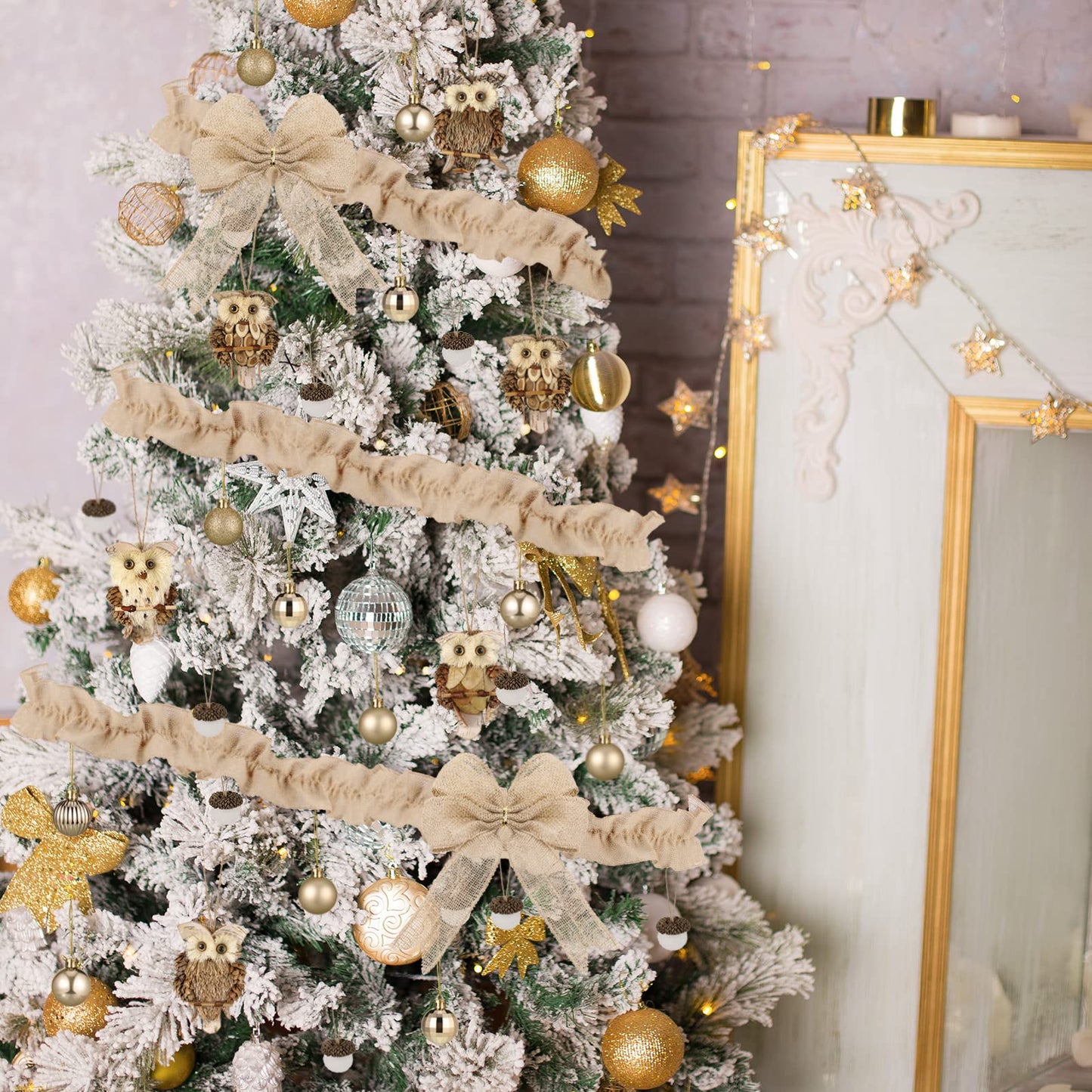 Sotiff 68 PCS Woodland Christmas Tree Ornaments Decoration Set - Includes Forest Animal, Gold Ball, Hedgehog, Jute Tree Wrap & Bows for Farmhouse Rustic Fall Winter Holiday Party Decor
