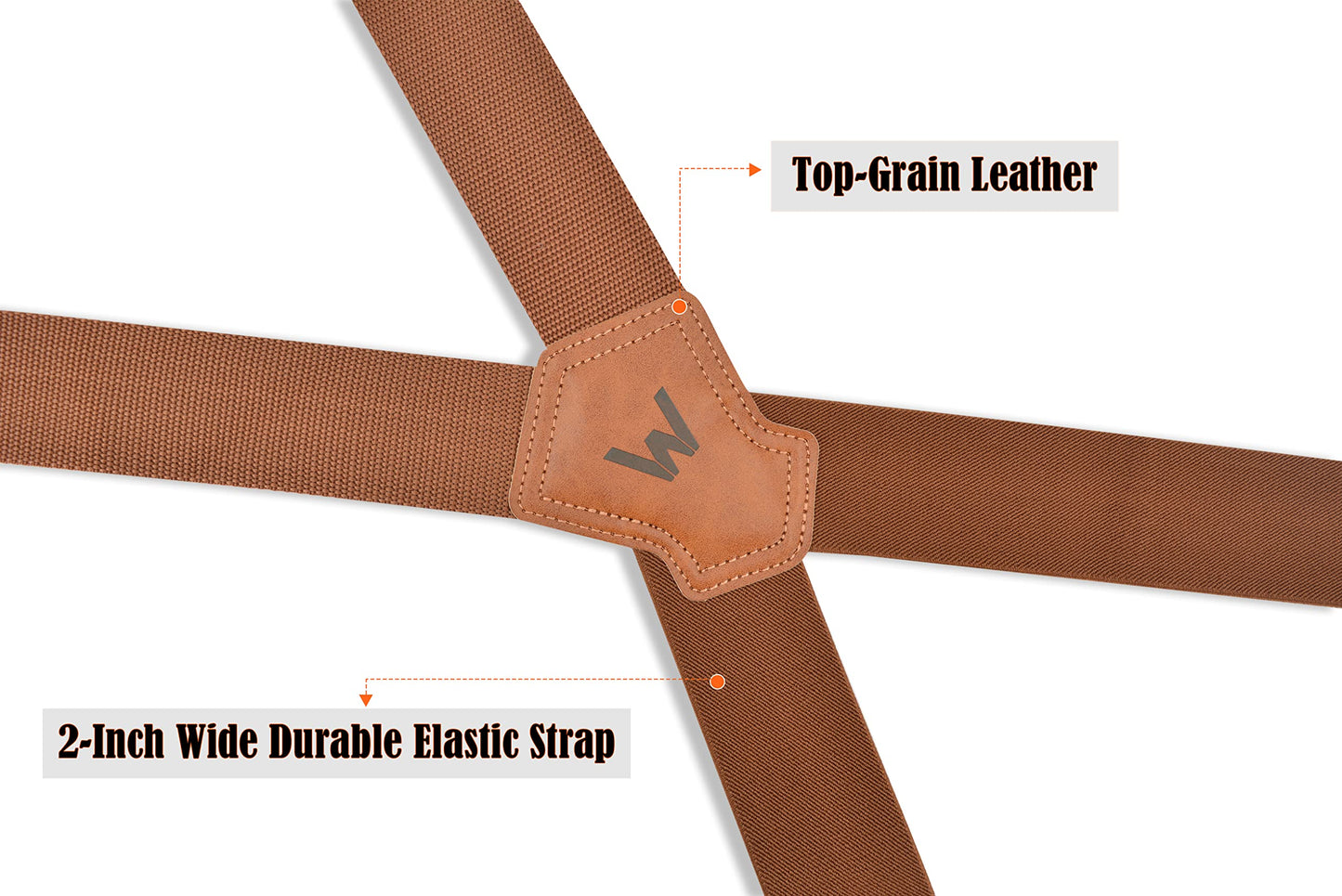 WELKINLAND Brown 2 inch wide suspenders, Heavy duty work suspenders for men, Swivel hook suspender, Thick suspender with belt loops