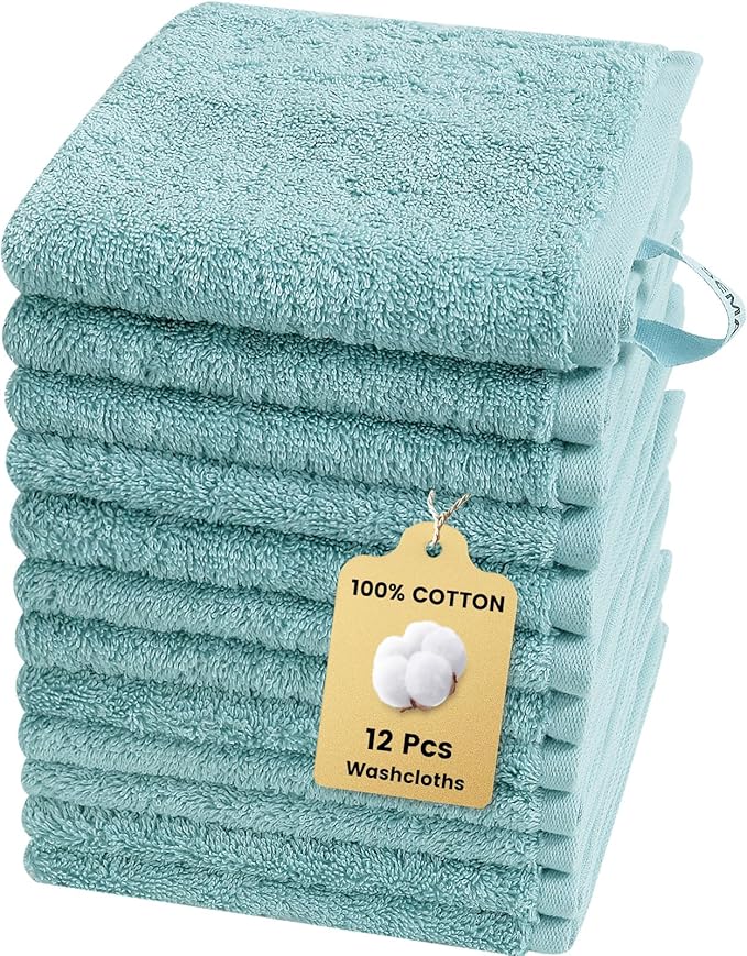 SEMAXE 100% Cotton Washcloths 12-Pack, 13 × 13 Inch Soft Luxury Face Towels –