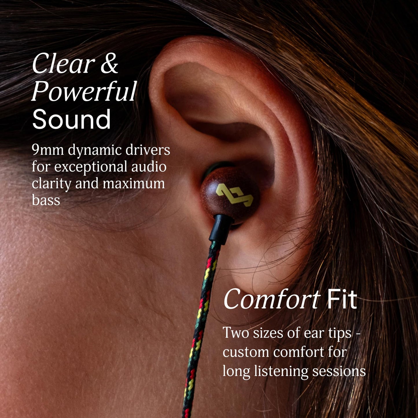 House of Marley Smile Jamaica Wired USB-C Earphones with 9.2mm Driver, Sustainably Crafted, Tangle-Resistant Cable, in Ear Headphones with in-Line Microphone Calls (Rasta) Great Stocking Stuffer Gift