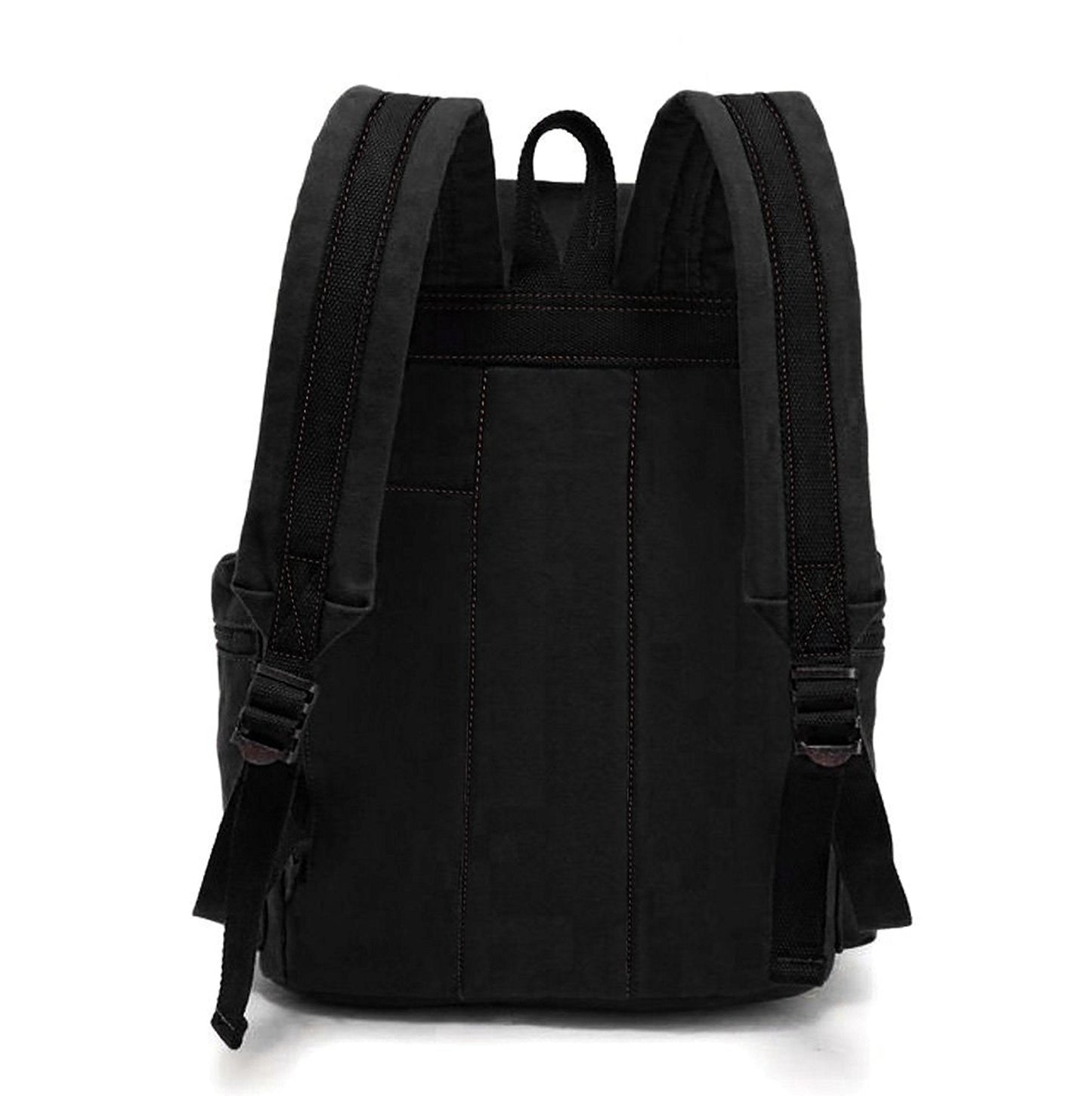 HuaChen Vintage Canvas Travel Backpack with Leather Trim, Laptop Padded Sleeve, Hidden Back Security Pocket, Fits 14-Inch, M32 Black