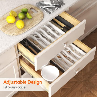 Lifewit Silverware Drawer Organizer, Expandable Utensil Tray for Kitchen, BPA Free Flatware and Cutlery Holder, Adjustable Plastic Storage for Spoons Forks Knives, 8.5"-14.1" x 12.1", Black